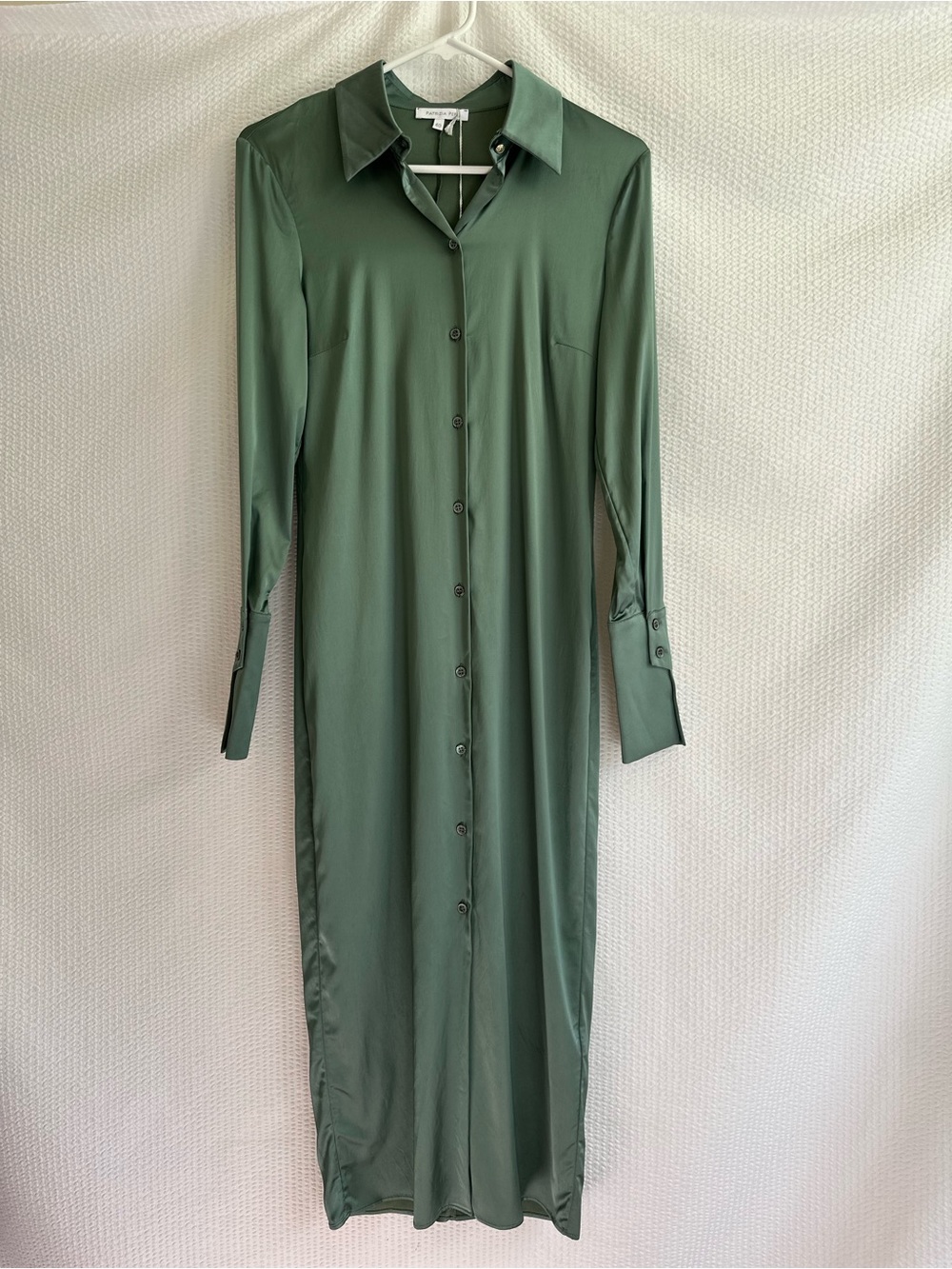 Patrizia Pepe Abito Green Satin Maxi Long Button Front Shirt Dress Size: 40 NWT